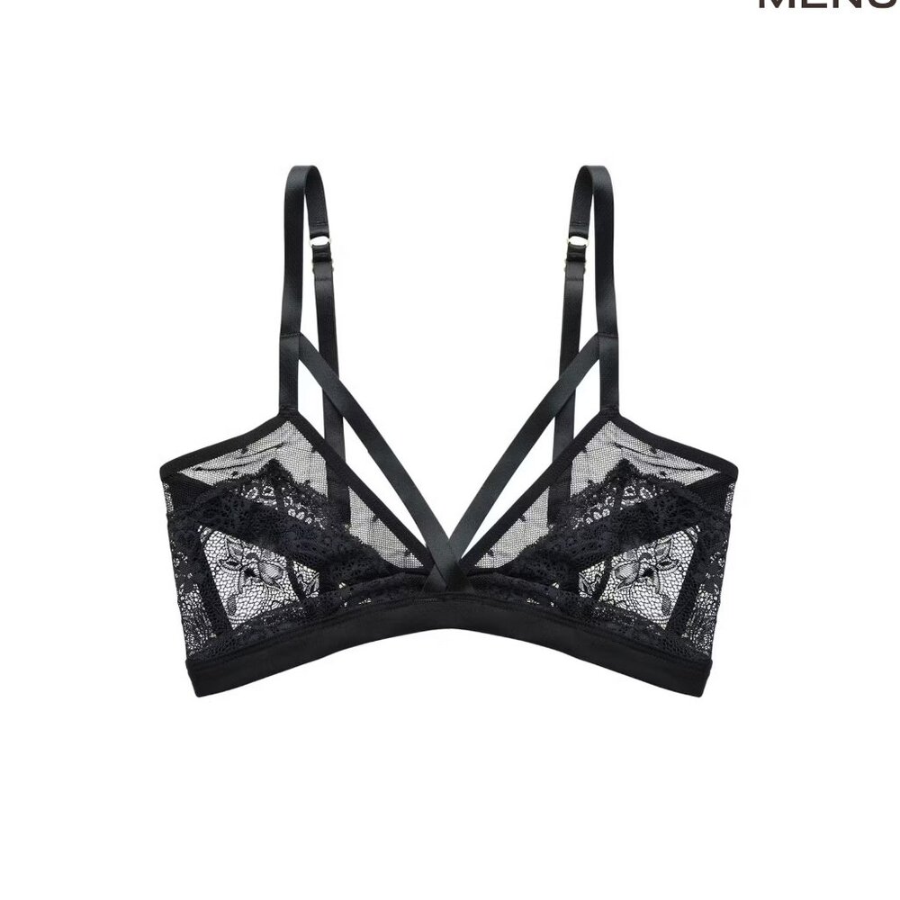 EUC NAJA Women's Gina Cutout Bralette Black Lace Triangle Bra XS or Small top